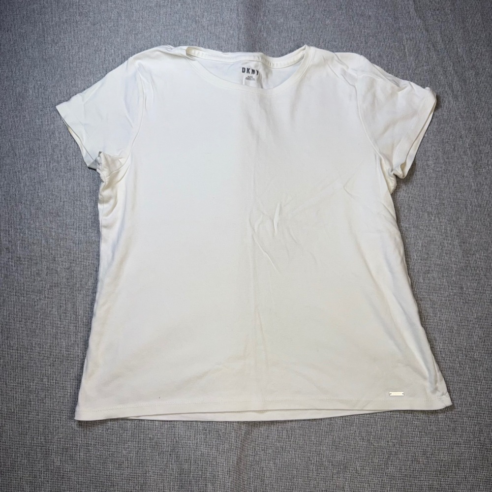 DKNY Womens White 100% Organic Cotton Short Sleeve Crewneck T-Shirt XL